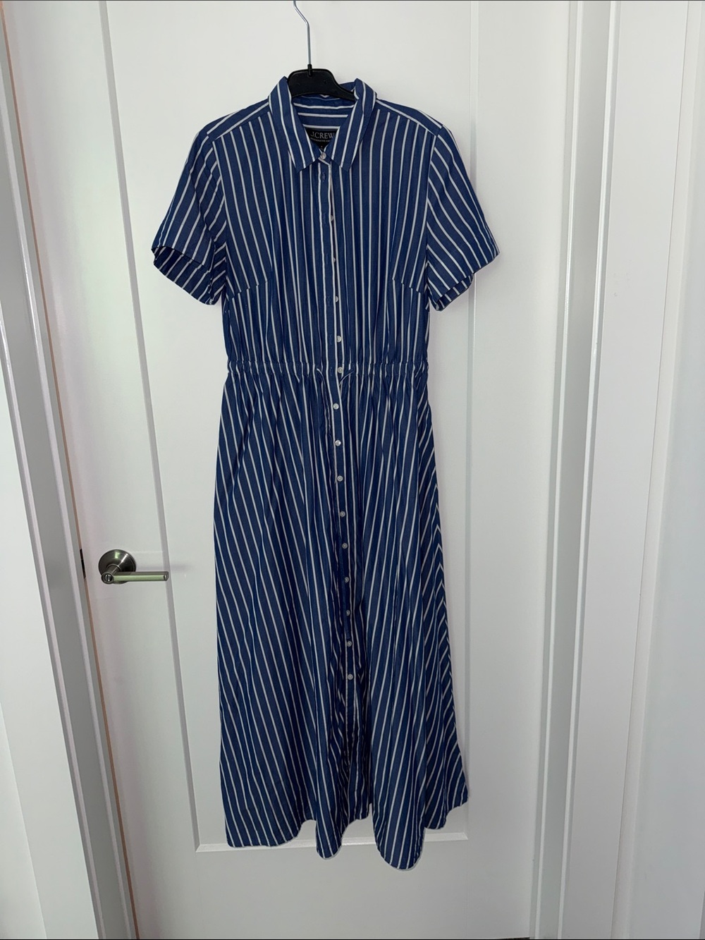 J. Crew Blue and White Striped Midi Shirt Dress